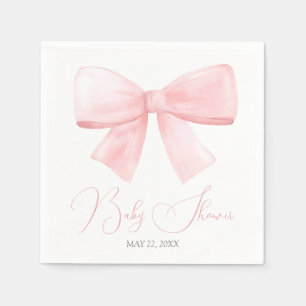Serviette En Papier Élégant Baby shower de fille Rose Pastel Bow Blush
