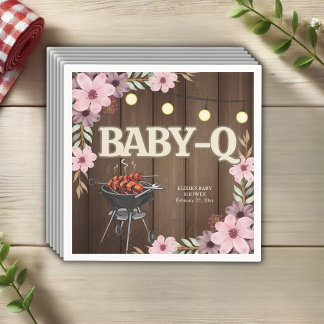 Serviette En Papier Élégant Baby shower de grillades florales rustique