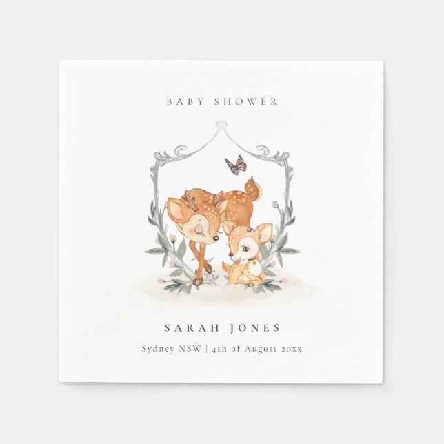 Serviette En Papier Élégant Baby shower de la crête florale de la mère (Devant)