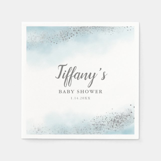 Serviette En Papier Elégant Baby shower de Parties scintillant bleu et (Devant)