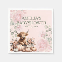 Élégant baby shower de vache à fleurs roses