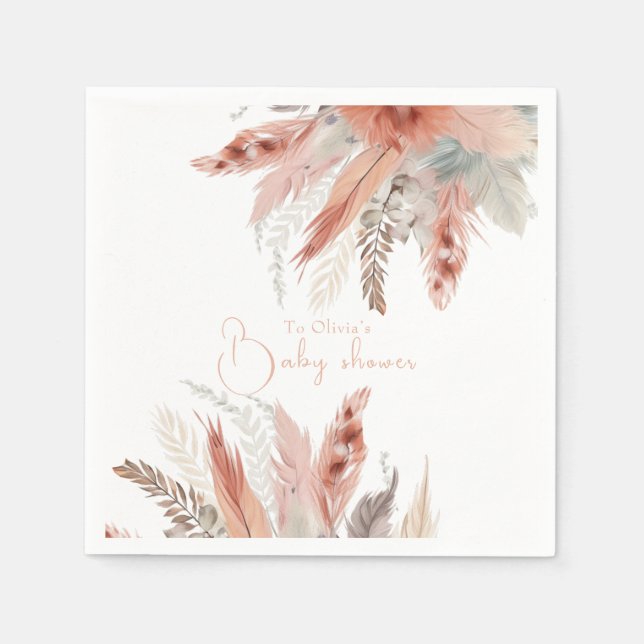 Serviette En Papier Élégant Baby shower d'herbe de bohoPampas (Devant)