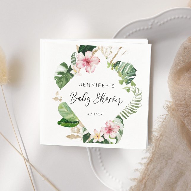 Serviette En Papier Élégant baby shower d'hibiscus tropical fleuri (Créateur téléchargé)