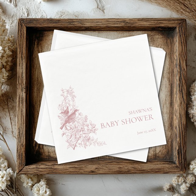 Serviette En Papier Elégant Baby shower d'oiseaux naturels de Chinoise (Elegant Pink Chinoiserie Nature Birds Baby Shower Napkins)