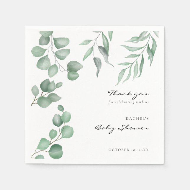 Serviette En Papier Elégant Baby shower Eucalyptus Verdure Foliage (Devant)
