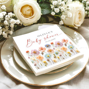 Serviette En Papier Elégant Baby shower Fleur sauvage Pastel Pink Boho