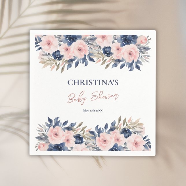 Serviette En Papier Elégant Baby shower floral bleu bleu bleu rose (Créateur téléchargé)