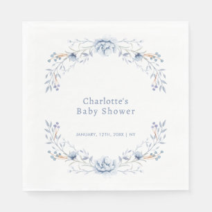 Serviette En Papier Élégant Baby shower floral de Wilflower bleu hiver