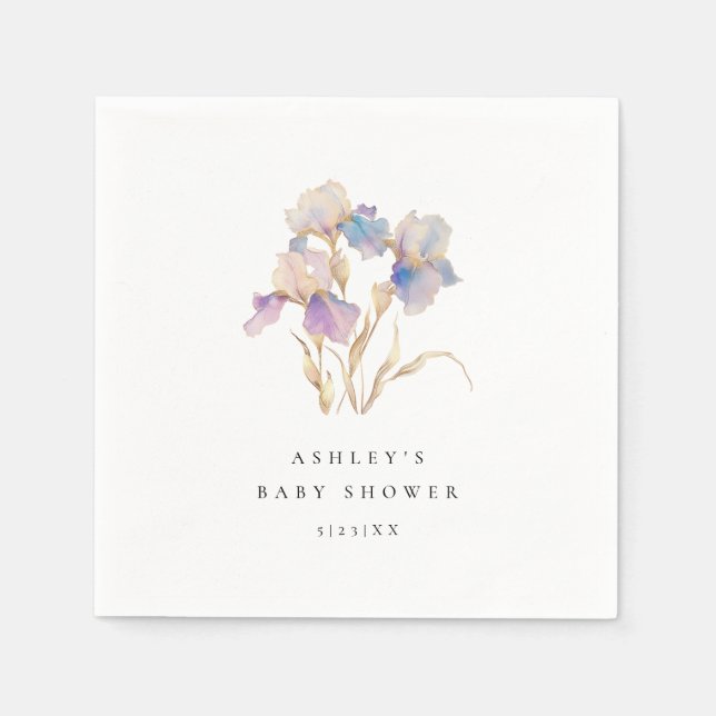 Serviette En Papier Elégant Baby shower Floral Iris (Devant)