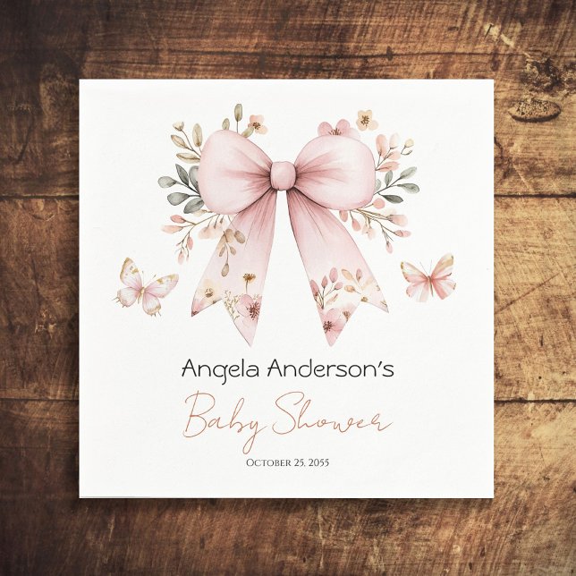 Serviette En Papier Élégant Baby shower floral rose Bow Girl (Créateur téléchargé)