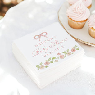 Serviette En Papier Élégant Baby shower floral rose enchanté