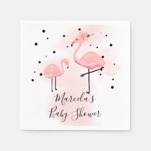 Serviette En Papier Élégant Baby shower moderne de Flamant rose noir e