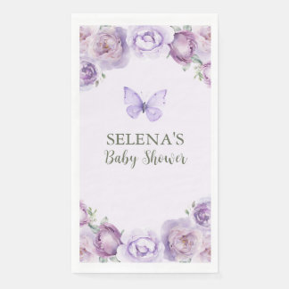 Serviette En Papier Élégant Baby shower papillon floral violet
