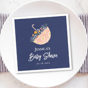 Serviette En Papier Élégant Baby shower-parapluie rose Fleur sauvage