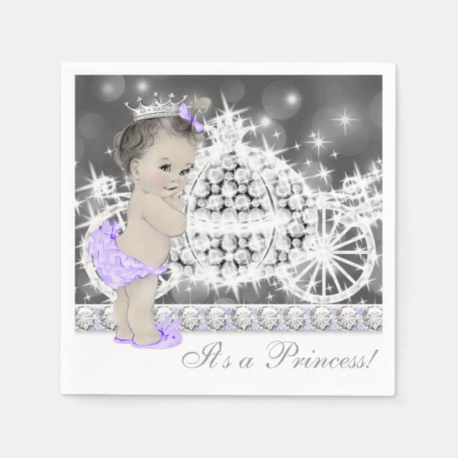 Serviette En Papier Élégant Baby shower princesse violet et gris (Devant)