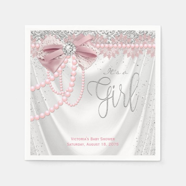 Serviette En Papier Élégant Baby shower rose Diamond Rose (Devant)