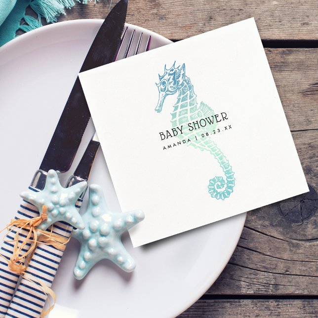 Serviette En Papier Elégant Baby shower Seahorse (Elegant Seahorse Baby Shower Napkins)