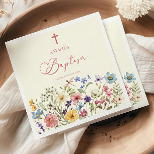 Serviette En Papier Élégant Baptême Floral Fleur sauvage