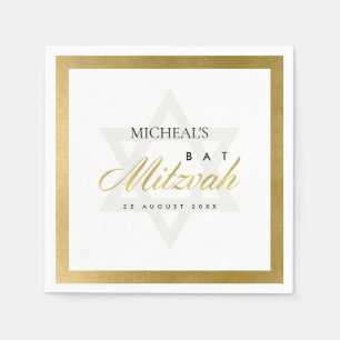 SERVIETTE EN PAPIER ÉLÉGANT BAT MITZVAH SIMPLE DE BARRE D'OR FAUX PROP