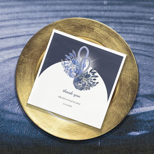 Serviette En Papier Elégant Beau Cygnes Bleus Aquarelle Art (Créateur téléchargé)