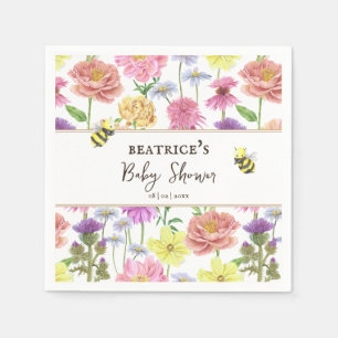 Serviette En Papier Elegant Bee et Baby shower Fleur sauvage