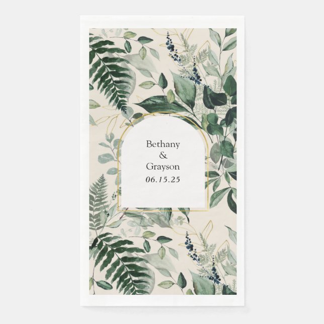 Serviette En Papier élégant beige moderne arche botanique feuille mari (Devant)