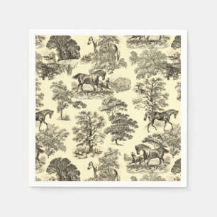 Serviette En Papier Elégant Beige Rustique Horses Toile