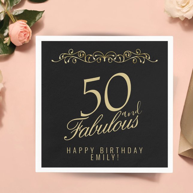Serviette En Papier Elégant Black 50 et Fabuleux 50e anniversaire (Créateur téléchargé)