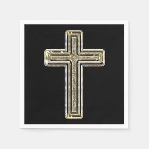Serviette En Papier Elégant Black and Gold Cross Religion Event