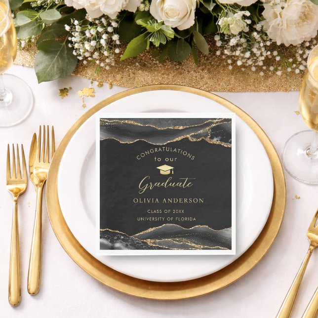 Serviette En Papier Elegant Black and Gold Graduation Party (Elegant Black and Gold Graduation party Napkins)