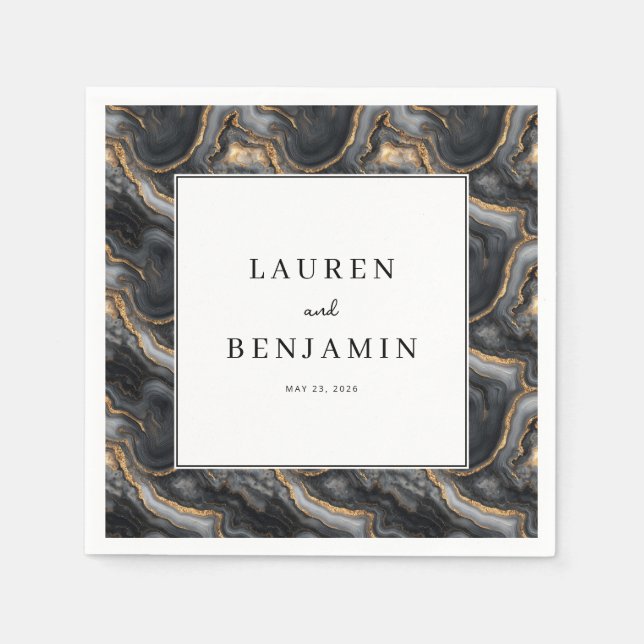 Serviette En Papier Elegant Black and Gold Marbled (Devant)