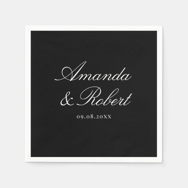 Serviette En Papier Elegant Black and White Calligraphy Wedding (Devant)
