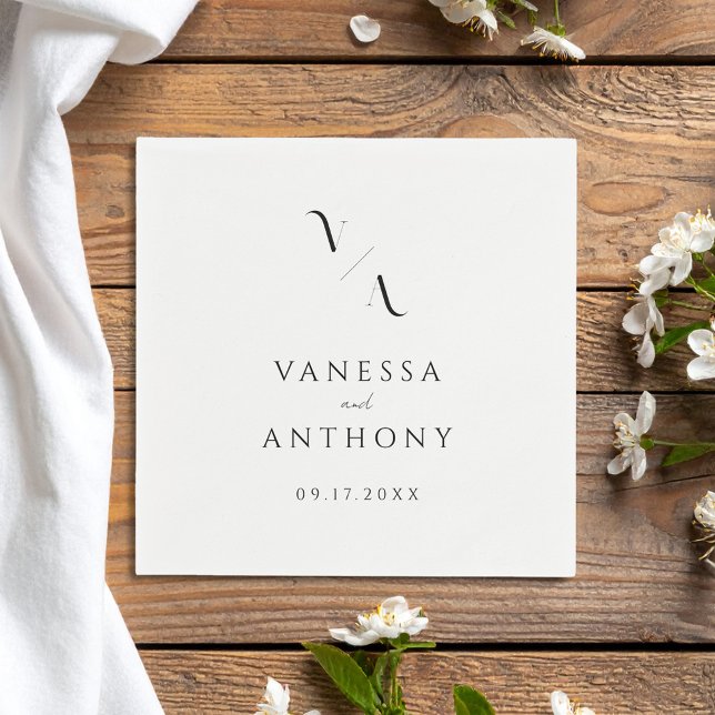 Serviette En Papier Elegant Black and White Monogram Modern Wedding (Créateur téléchargé)