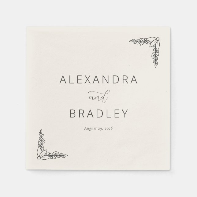 Serviette En Papier Elegant Black Botanical Line Work (Devant)