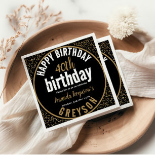 Serviette En Papier Elegant Black & Gold 40th Birthday Party