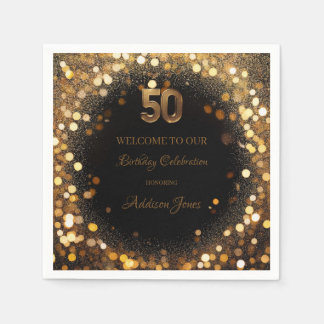 Serviette En Papier Elégant Black & Gold 50e Anniversaire Papier Napki