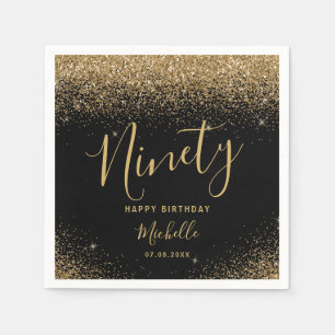 Serviette En Papier Elégant Black Gold 90th Birthday Parties scintilla