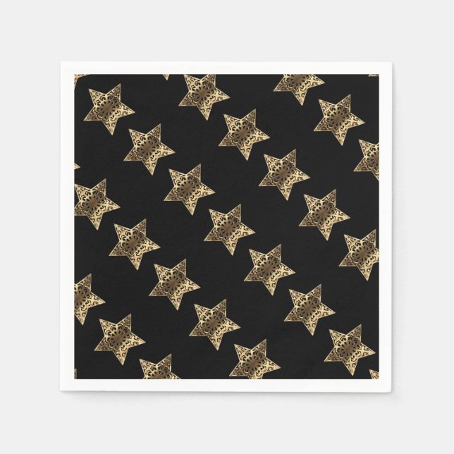 Serviette En Papier Elégant Black Gold Look Christmas Stars Motif (Devant)