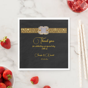 Serviette En Papier Élégant Black Gold Parties scintillant Mariage Bro