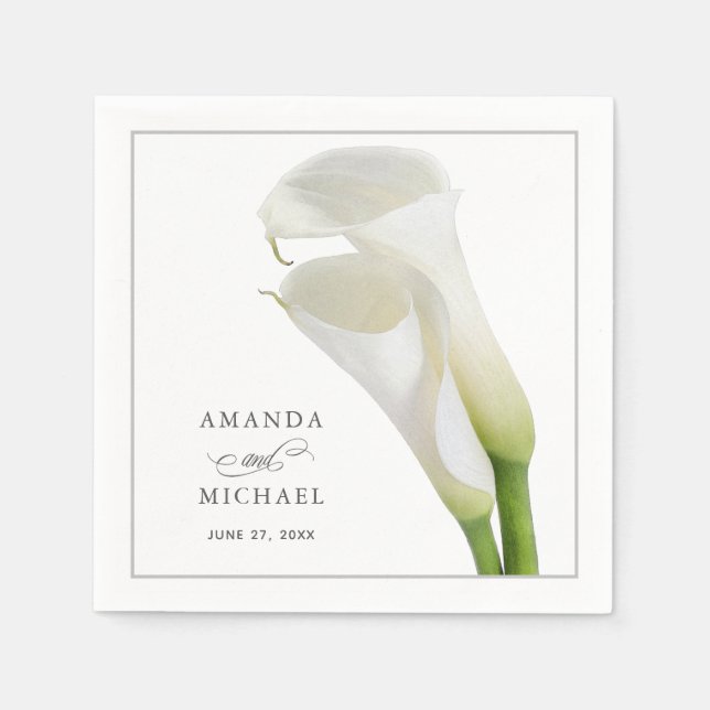 Serviette En Papier Elégant blanc aquarelle Calla Lilies Mariage (Devant)