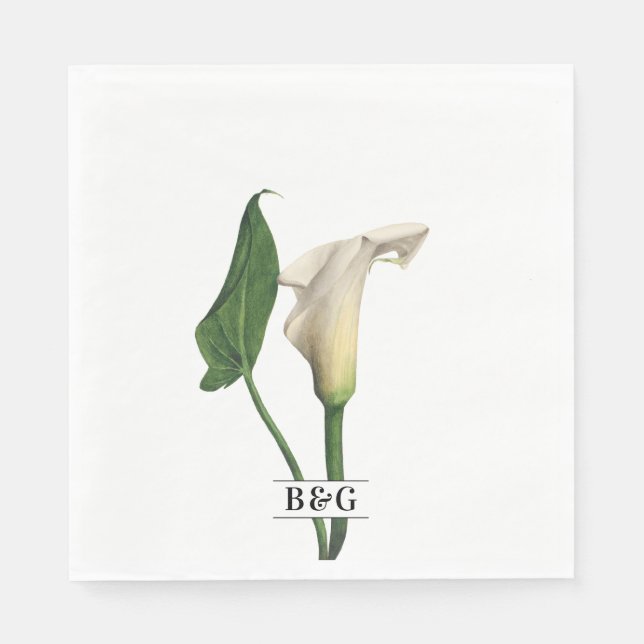 Serviette En Papier Elégant blanc Calla Lily Vert Mariage botanique (Devant)