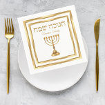 Serviette En Papier Élégant blanc et or Menorah Hébreu Hanoukka<br><div class="desc">Élégante Menorah blanche et or Hébreu Hanoukka serviettes</div>