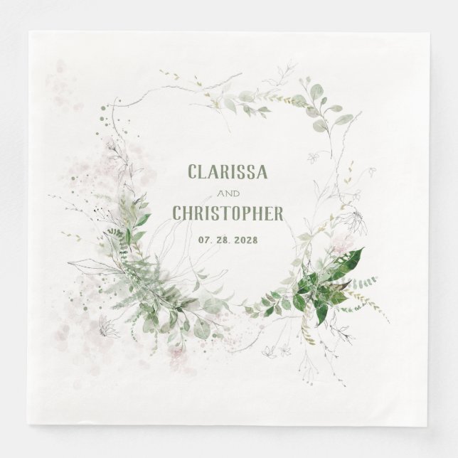 Serviette En Papier Elégant blanc et vert Wispy Wreath (Devant)