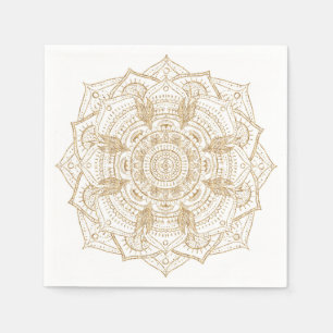 Serviette En Papier Elégant blanc & or Mandala conception main dessin