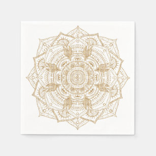 Serviette En Papier Elégant blanc & or Mandala conception main dessiné