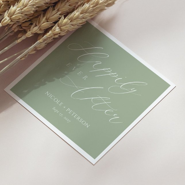 Serviette En Papier Élégant blanc Script Sage Green Mariage serviettes (Personalized Elegant White Script Sage Green Wedding Napkins)