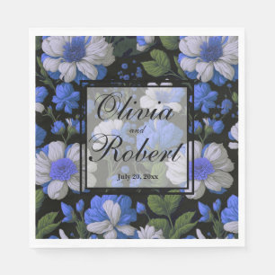 Serviette En Papier Elégant bleu argenté blanc élégant floral rétro