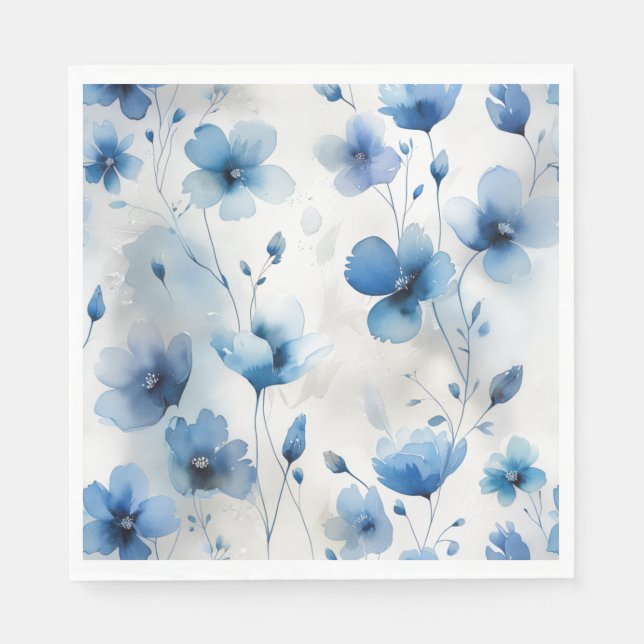 Serviette En Papier Elégant bleu blanc floral argent (Devant)