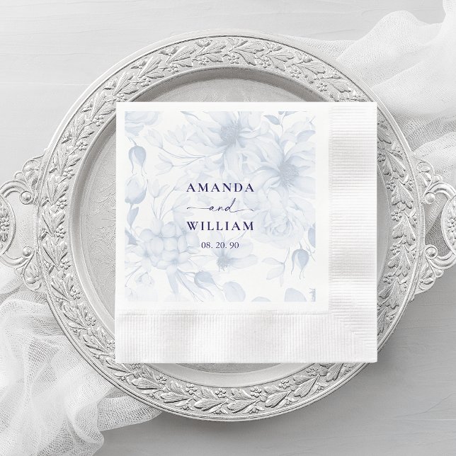 Serviette En Papier Elégant bleu bleu bleu floral Mariage Napkin (Créateur téléchargé)