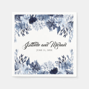 Serviette En Papier Elégant bleu bleu bleu floral personnalisé